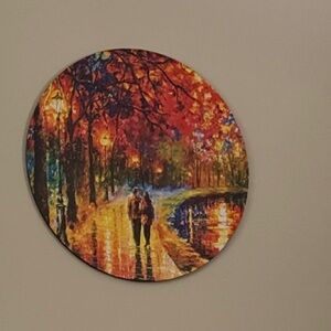 Romantic Evening Walk Round Canvas Wall Art